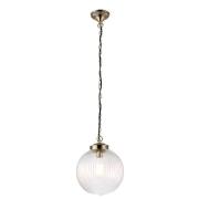 Brydon Small Ribbed Glass Pendant Light In Antique Brass