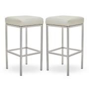 Baino White Leather Bar Stools With Chrome Legs In A Pair