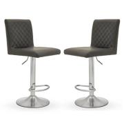 Baino Grey Leather Bar Chairs With Round Chrome Base In A Pair