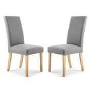 Rabat Silver Grey Fabric Dining Chairs With Natural Legs In Pair