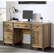 Nebura Wooden Twin Pedestal Computer Desk In Reclaimed Wood