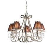 Oksana 5 Lights Pendant Light In Nickel With Chocolate Shades