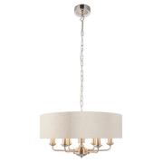 Highclere 6 Light Natural Shade Pendant Light In Brushed Chrome