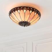 Brooklyn Tiffany Glass Flush Ceiling Light In Dark Bronze