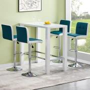 Jam Rectangular Glass White Bar Table 4 Copez Teal White Stools