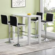 Jam Rectangular Glass White Bar Table 4 Copez Black White Stools