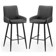 Sakaye Black Faux Leather Bar Chairs In Pair