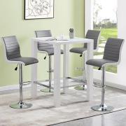 Jam Square Glass White Gloss Bar Table 4 Ritz Grey White Stools