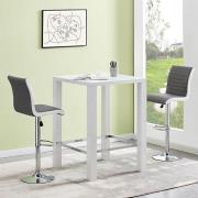 Jam Square Glass White Gloss Bar Table 2 Ritz Grey White Stools