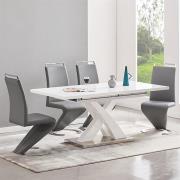 Axara Small Extending White Dining Table 4 Summer Grey Chairs