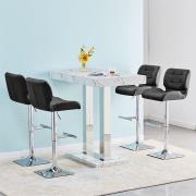 Caprice Vida Marble Effect Gloss Bar Table 4 Candid Black Stools