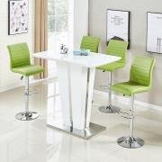 Memphis Glass White Gloss Bar Table 4 Ripple Green Stools