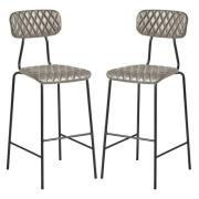 Kelso Vintage Silver Faux Leather Bar Stools In Pair