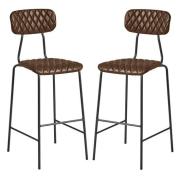 Kelso Vintage Brown Faux Leather Bar Stools In Pair