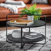 Dudley Round Wooden Coffee Table With Metal Frame In Black