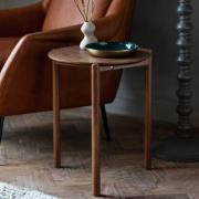 Burlap Wooden Round Side Table In Walnut