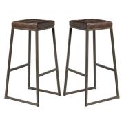 Steeple Raw Metal Frame Brown Faux Leather Bar Stools In Pair