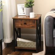 Kearney Wooden Industrial Bedside Cabinet In Rustic Brown