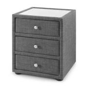 Sadzi Glass Top Fabric Bedside Cabinet In Slate Grey Linen