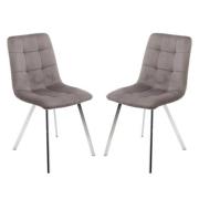 Sandy Squared Grey Velvet Dining Chairs In Pair