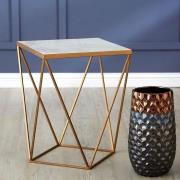 Shalom Square White Marble Top Side Table With Gold Frame