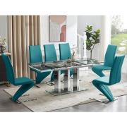 Rihanna Extending Clear Glass Dining Table 6 Demi Teal Chairs