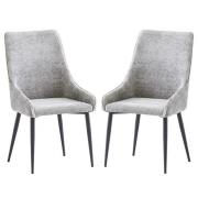 Malie Grey Boucle Fabric Dining Chairs With Black Legs In Pair