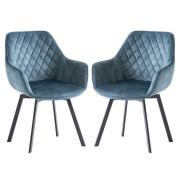 Viha Swivel Teal Velvet Dining Chairs In Pair