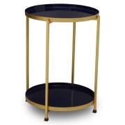 Mekbuda Round Metal 2 Tiers Side Table In Blue And Brass