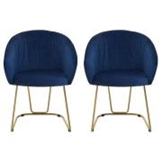 Vinita Upholstered Midnight Blue Velvet Dining Chairs In A Pair