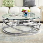 Enrico Round Clear Glass Coffee Table With Silver Base