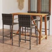 Kael Outdoor Wooden Bar Table With 4 Grey Poly Rattan Stools