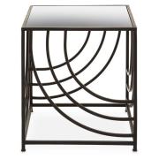 Logia Mirrored Glass Top Side Table With Black Metal Frame