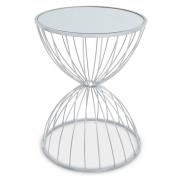 Julie Round White Glass Top Side Table With Silver Metal Frame