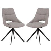 Balta Grey Fabric Dining Chairs With Black Metal Legs In Pair