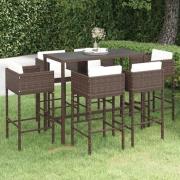 Selah Large Glass Top Bar Table With 6 Avyanna Chairs In Brown