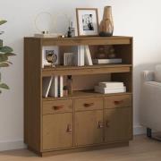 Satha Pinewood Highboard With 3 Doors 3 Drawers In Honey Brown