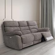 Leda Fabric Electric Recliner 3 Seater Sofa With USB In Ash