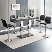 Caprice Large Concrete Effect Bar Table 6 Ripple Black Stools