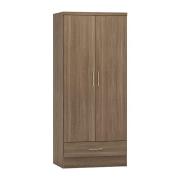 Mack Wooden Wardrobe With 2 Doors 1 Drawer In Rustic Oak