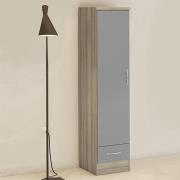 Mack Light Oak Wooden Wardrobe With 1 Door Grey Gloss Front