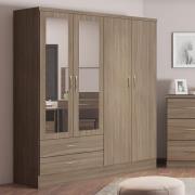 Mack Wooden Wardrobe With 4 Doors 2 Drawers In Rustic Oak