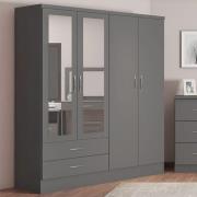 Mack Wooden Wardrobe With 4 Doors 2 Drawers In Grey