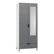 Madric Mirrored Gloss Wardrobe With 2 Doors In Grey And White