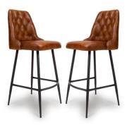 Basel Tan Genuine Buffalo Leather Bar Chairs In Pair