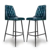 Basel Blue Genuine Buffalo Leather Bar Chairs In Pair