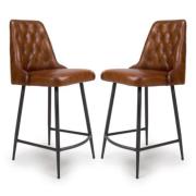 Basel Tan Genuine Buffalo Leather Counter Bar Chairs In Pair