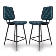 Allen Blue Genuine Buffalo Leather Counter Bar Chairs In Pair