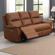 Keller Clean Fabric Electric Recliner 3 Seater Sofa In Tan