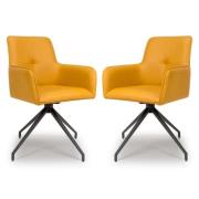 Novato Swivel Ochre Faux Leather Dining Chairs In Pair